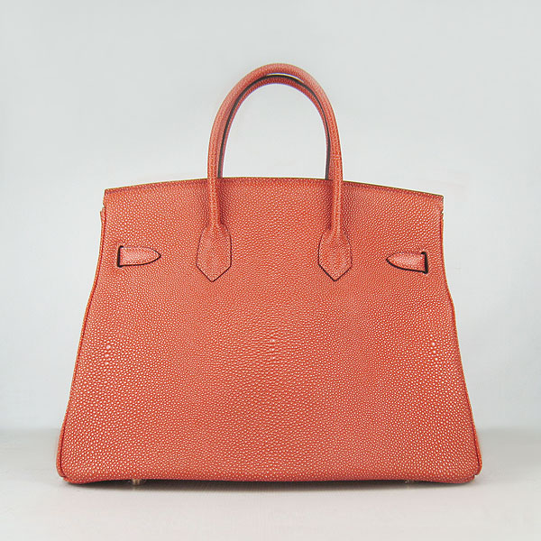 High Quality Fake Hermes Birkin 35CM Pearl Veins Leather Bag Orange 6089 - Click Image to Close